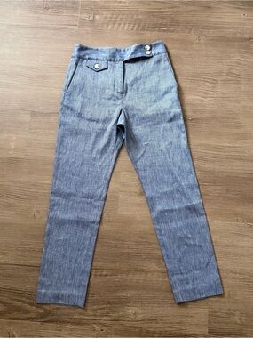 Veronica Beard Linen Blend High Rise Straight Ankle Pants Blue Size 0